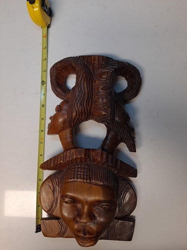 Scultura tribale africana in legno intagliato a mano profilo busto testa maschio femmina - Foto 5 di 12