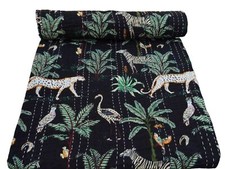 Indian kantha Throw Reversible Cotton Handmade Vintage Floral Quilt kantha