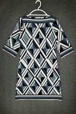 Maria Gabrielle Sheath Dress Women's M Grey Blue Triangle Geometric Knee Length