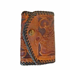 Vintage 5 Key Cles Floral leather Key Holder Snap Spring Hooks Flaws Wallet Rare