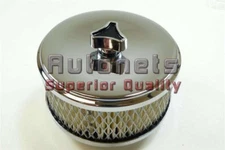 4"x 2-7/8" Dish Chrome Steel Air Cleaner Filter 1BBL/2BBL Raised Base Chevy Ford