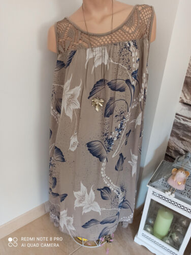 ITALY Damen Kleid Sommerkleid Strandkleid Gr 46 48 50 52 Taupe -NEU - Bild 1 von 3