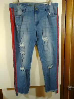 Women's Distressed Cropped Jeans, Size 16(37x27), Red