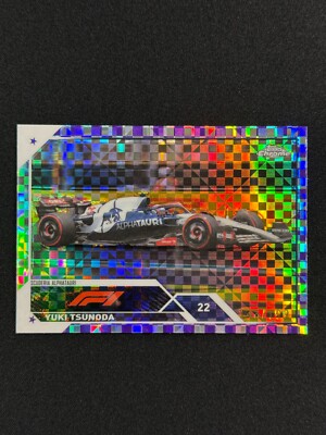 2023 Topps Chrome Formula 1 F1 #57 Yuki Tsunoda Purple Checker Flag /199