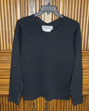 Carlisle Womens Top Large Black Sparkly Metallic Silk Blend Long Sleeve