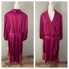 NEW Adrianna Papell $189 Dress Size 22W Red Plum Maroon Satin Wrap Tie Formal