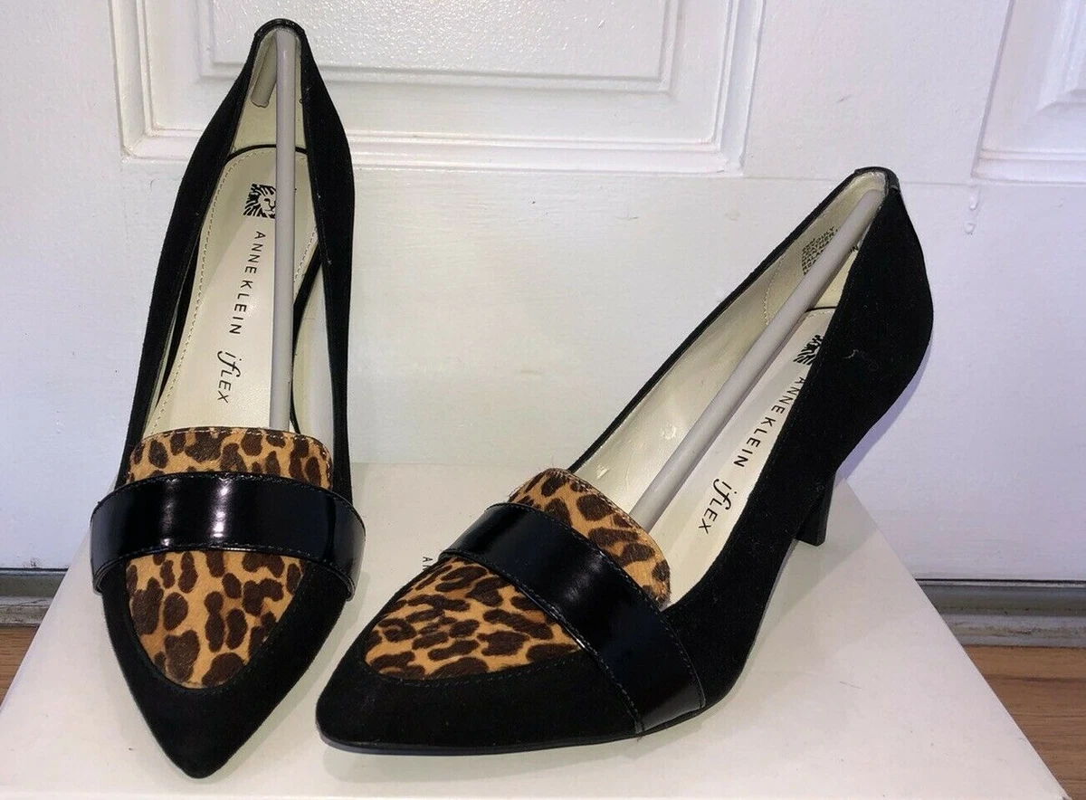Anne Klein shoes 6.5M leather suede patent calf hair black panther