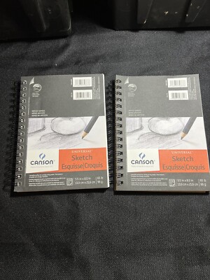 Lot of 2 Canson Universal Spiral Sketch Book, 5.5''X8.5''- 100 Sheets, 65 Lbs, New