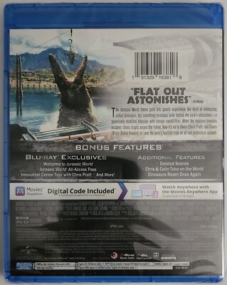 NEW JURASSIC WORLD BLU RAY + DIGITAL HD FREE SHIPPING CHRIS PRATT