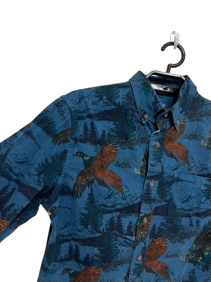 Croft & Barrow Men's Long Sleeve Navy Blue Forest Bird Print Button Up Size S - Image 2 of 4