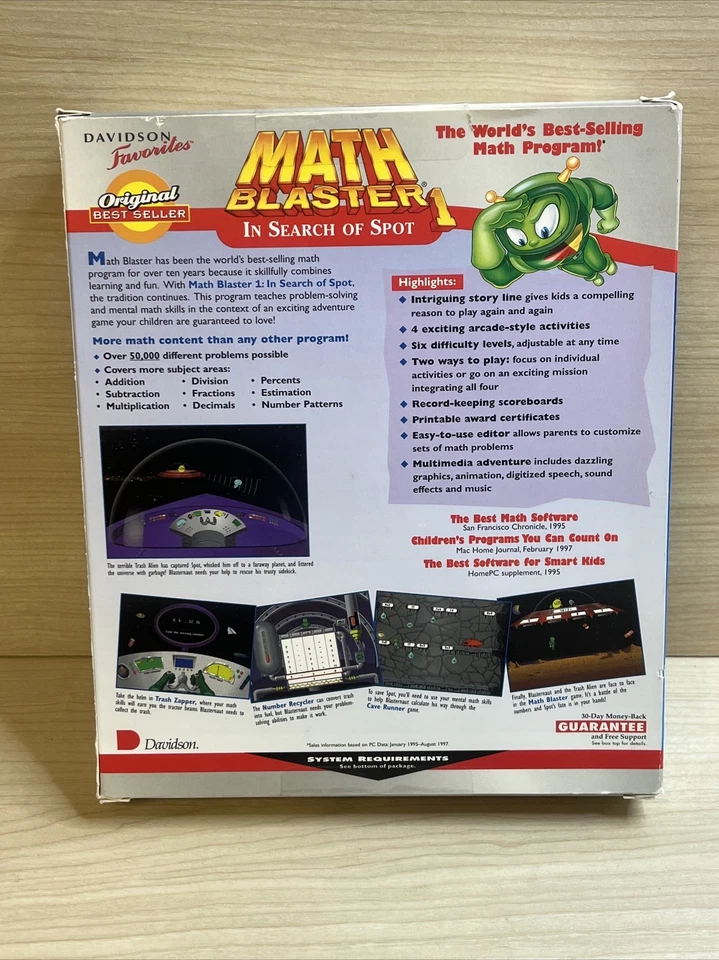 Davidson Math Blaster 1 For Windows 95 3.1 PC Game Teaching Vintage 1995 Sealed - Image 2 of 4