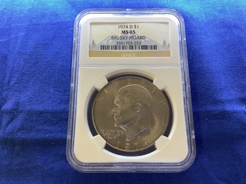 1974 D BU Eisenhower Ike Dollar $1 Coin NGC Graded MS65  Big Sky Hoard