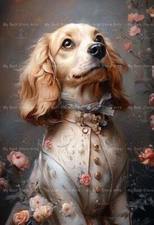 VICTORIAN COCKER SPANIEL ART PRINT, Floral Pet Portrait, Dog Poster, Animal E200
