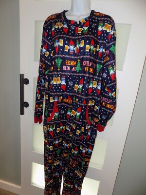 Wembley Funsie 1 Piece Christmas Pajamas Gnomes Chillin Gnomies Open Footed L/XL