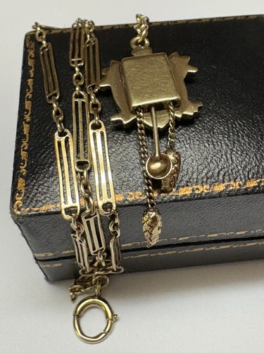 MENS RETRO ANTIQUE 14K GOLD FANCY LINK POCKET WATCH CHAIN, CUCKOO CLOCK FOB - Picture 2 of 13