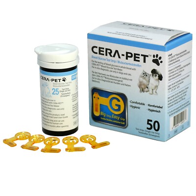 CERA-PET Blood Glucose Testing Strips | Cats, Dogs, Vet, Pets | 50 Test Strips