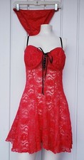 Vintage Clich Daywear Red Lace Lingerie Panty Thong Set Size XL NEW Babydoll