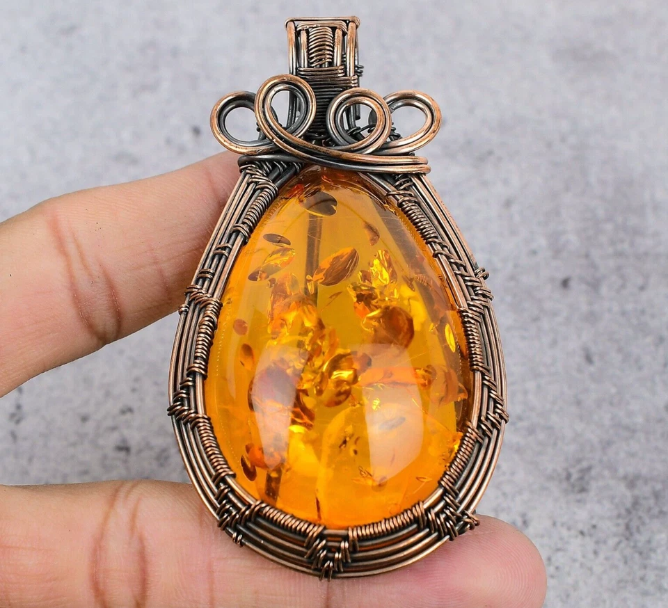 Árbol de la Vida Ámbar Báltico Piedras Preciosas Alambre de Cobre Envuelto Hecho a Mano Colgante Joyería Foto 2 de 4