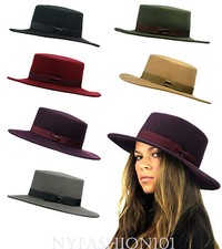 Brand New GENUINE CC Brand Wool Wide Brim Porkpie Fedora Hat w/ Simple Band