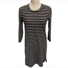 Madewell Womens Size S Coastal Long Sleeve Striped Shift Dress Black White