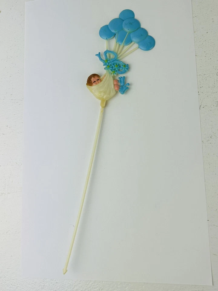 Globos azules de plástico vintage floral Pick recién nacido bebé niño MCM ducha nacimiento Foto 2 de 4