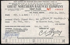 1947 Great Northwestern Railway Trip Pass St. Paul to Glacier Park