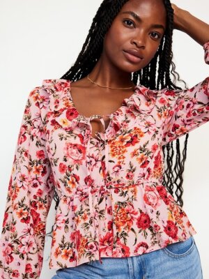 OLD NAVY by Gap~ New! NWT XS ~ Floral Waist-Defined Ruffle Trim Floral Blouse 97