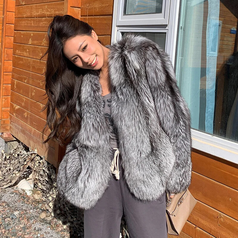 Silver Coat Genuine Women Winter Female Jacket Long Sleeve
