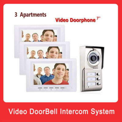 7'' LCD 3 Monitors Video Intercom IR-CUT Camera Doorbell Entry for Home Security