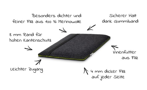 Tablet, Laptop, Notebook Hülle nach Maß - Filz Huelle Etui | FINN Custom made DE - Bild 19 von 77