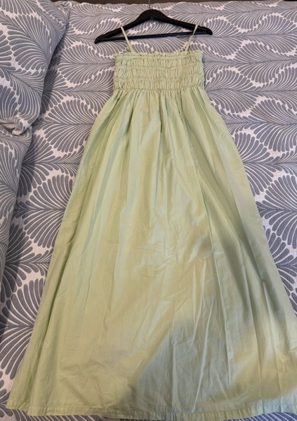 Cotton On Green Smocked Square Neck Spaghetti Strap Maxi Sundress Cotton 10
