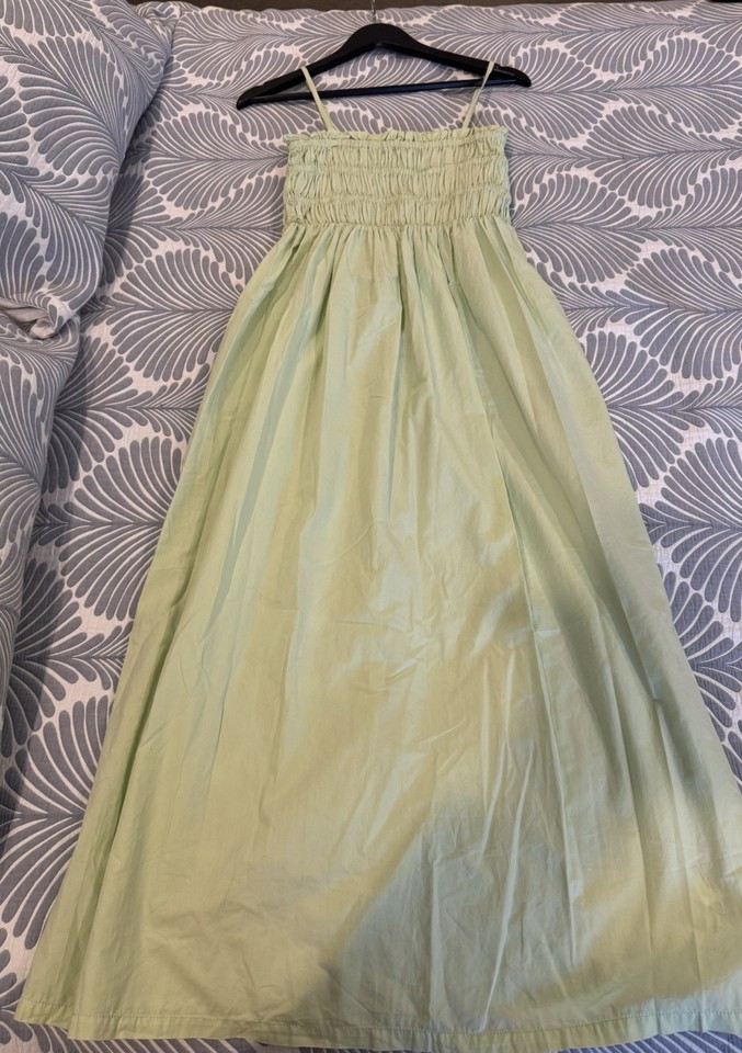 Cotton On Green Smocked Square Neck Spaghetti Strap Maxi Sundress Cotton 10