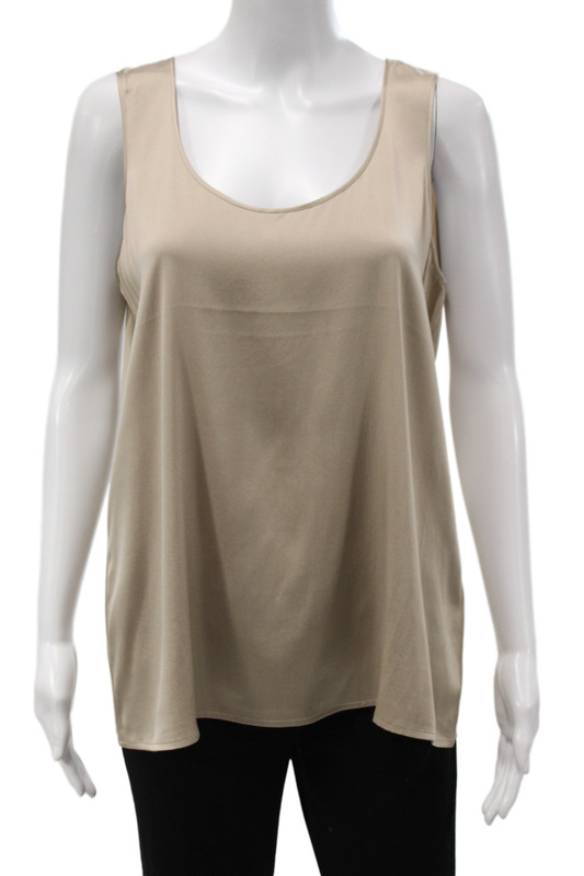 Eileen Fisher Women Beige Silk Scoop Neck Sleeveless Basic Tank Pullover Size M