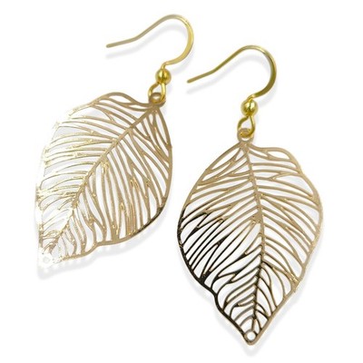 Filigree Stainless Steel Leaf Gold-Tone Fashion Earrings