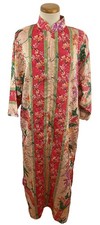 Vintage Hanes Women's M Muumuu Kaftan Tropical Flower Satin Brocade Zip Front