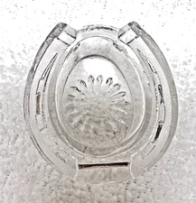 Vintage Clear Glass Horseshoe Shaped Open Salt Dip 2 x 1 3/4 x 3/4 Inch