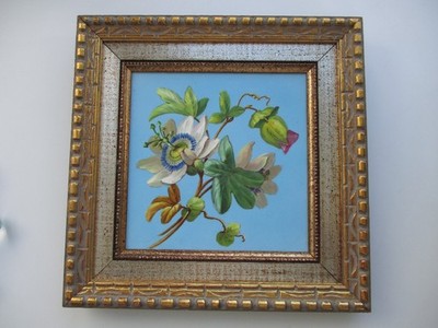 Antique Tile, Passion Flower Design, Hand-Painted & Beautifully Framed