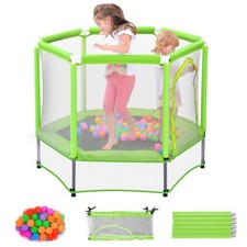 55" Trampoline Kids W/ Safety Enclosure Net  Ocean Balls Green