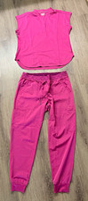 Ava Theresa Women s Pink Medical Scrub Set Solid Woven Polyester Top M Pants L