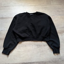 Zara Women  s Black Cropped Crew Neck Sweatshirt Top Pullover Size Small