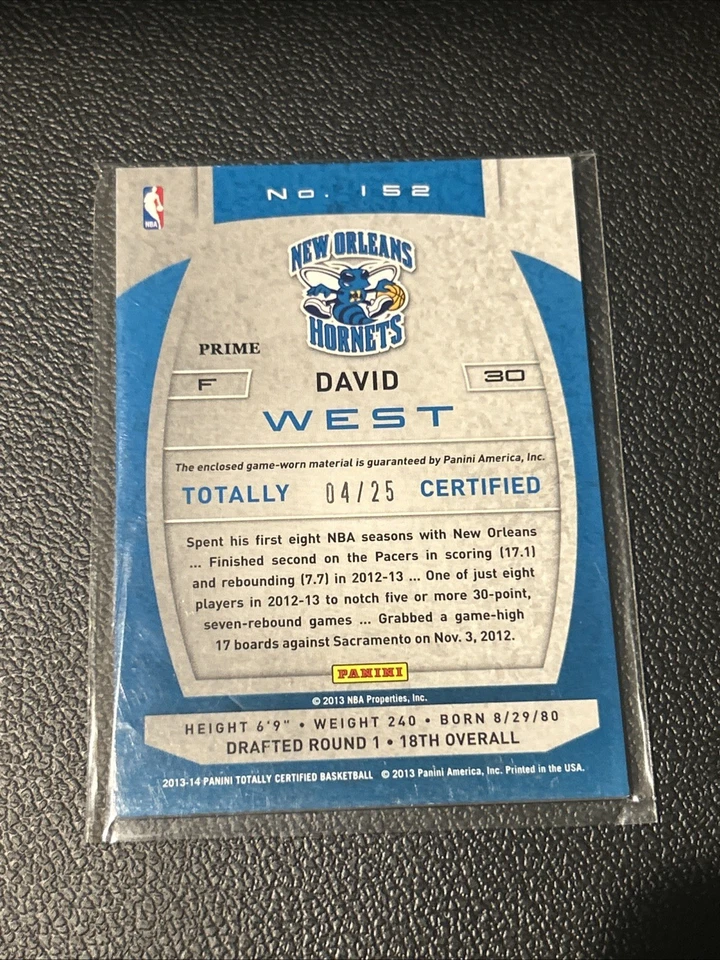 2013-14 Totalmente Certificado - Memorabilia David West #152 Totalmente Dorado BONITO PARCHE Foto 2 de 2