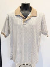 Men's Stylo Golf Polo Shirt Beige Collar And Check Print 100% Cotton Size XL