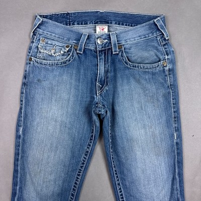 True Religion Jeans Men 32x34 Blue Ricky Flap Pocket Thrashed Denim Pant (Tag31)