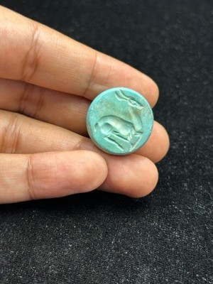 Ancient Near Eastern Sassanid Sasanian Turquoise Intaglio Seal Stamp Dome Bead