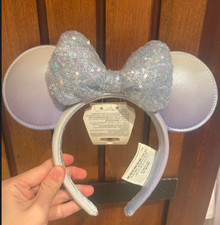 Authentic 2026 Disney Parks Blue Faux Leather Minnie Bow Ear Headband
