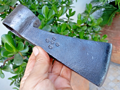 Antique Large Axe Wrought Steel Blacksmith Marks Signed Both Sides Heavy 1035 Gr