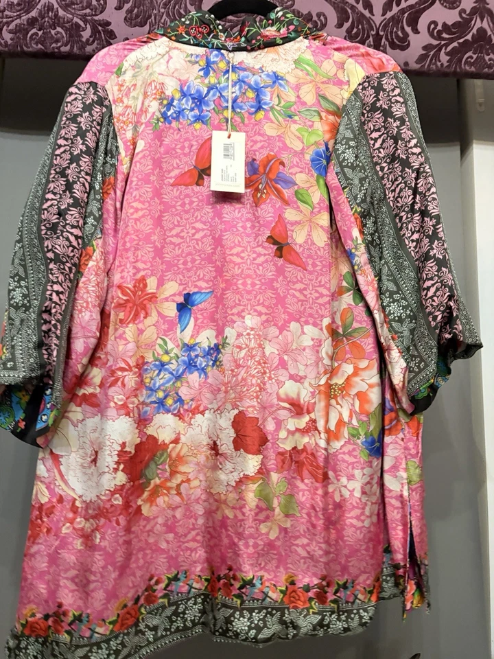 Chaqueta Kimono Johnny Was Rose Spark Bordada Seda Reversible Yena XS $550 NUEVA CON ETIQUETAS Foto 2 de 4