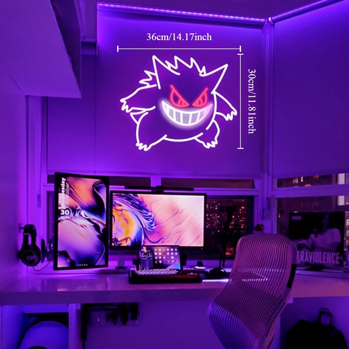 Gengar Neon Sign – LED Wall Light for Gamers, Bedroom, Man Cave