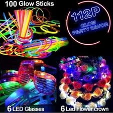 112PCS Glow in The Dark Party Supplies Accessories,Glow Sticks Bulk Party
