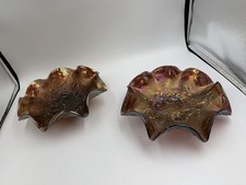 Stunning Pair Carnival Glass Bowls Bon Bon Sweet Dish Fruit Design Nuts